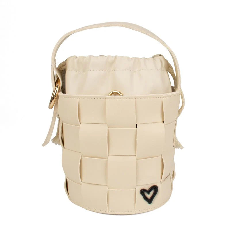 Vegan leather woven bag - cream