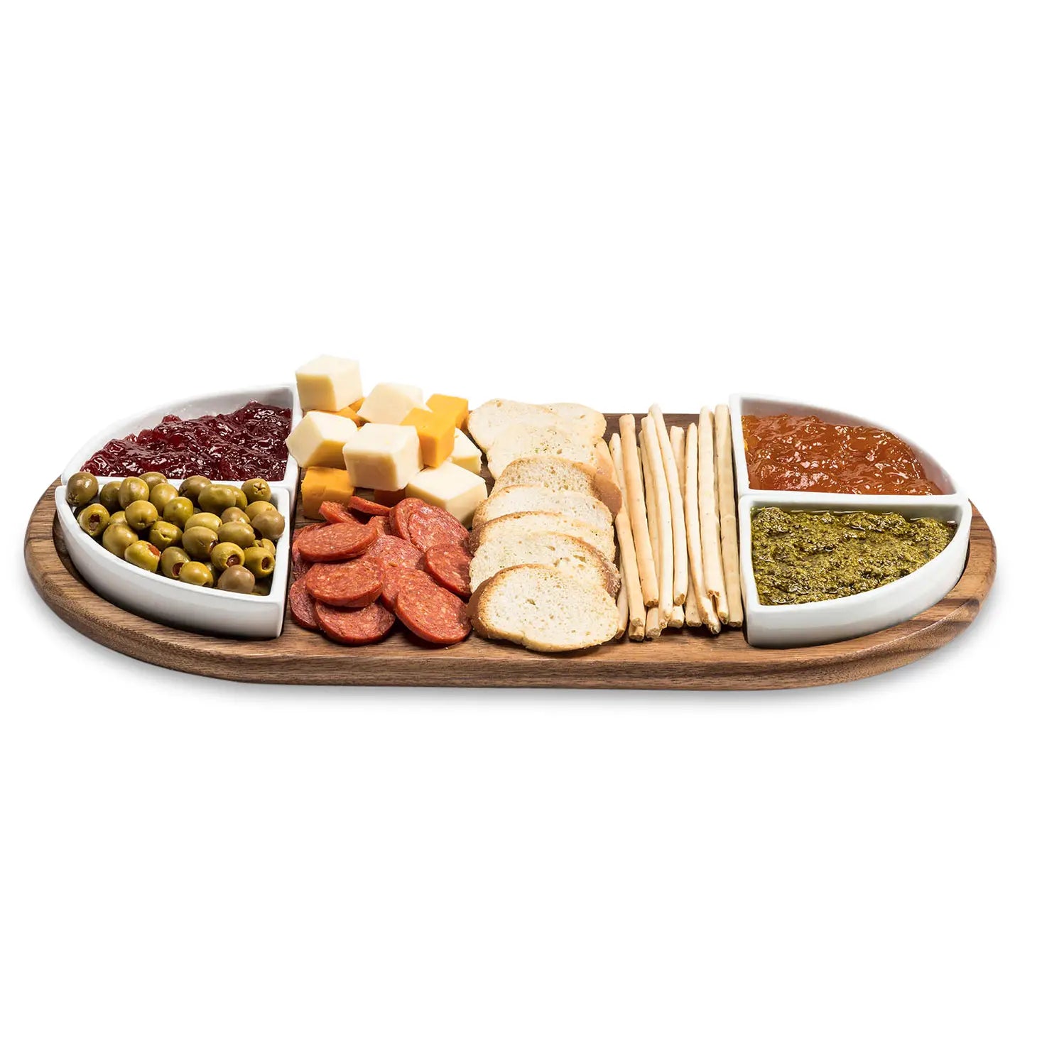 Charcuterie/ Serving Tray w/ 4 White Ceramic Dishes