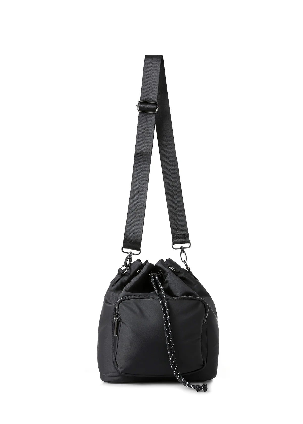 Black nylon bucket bag