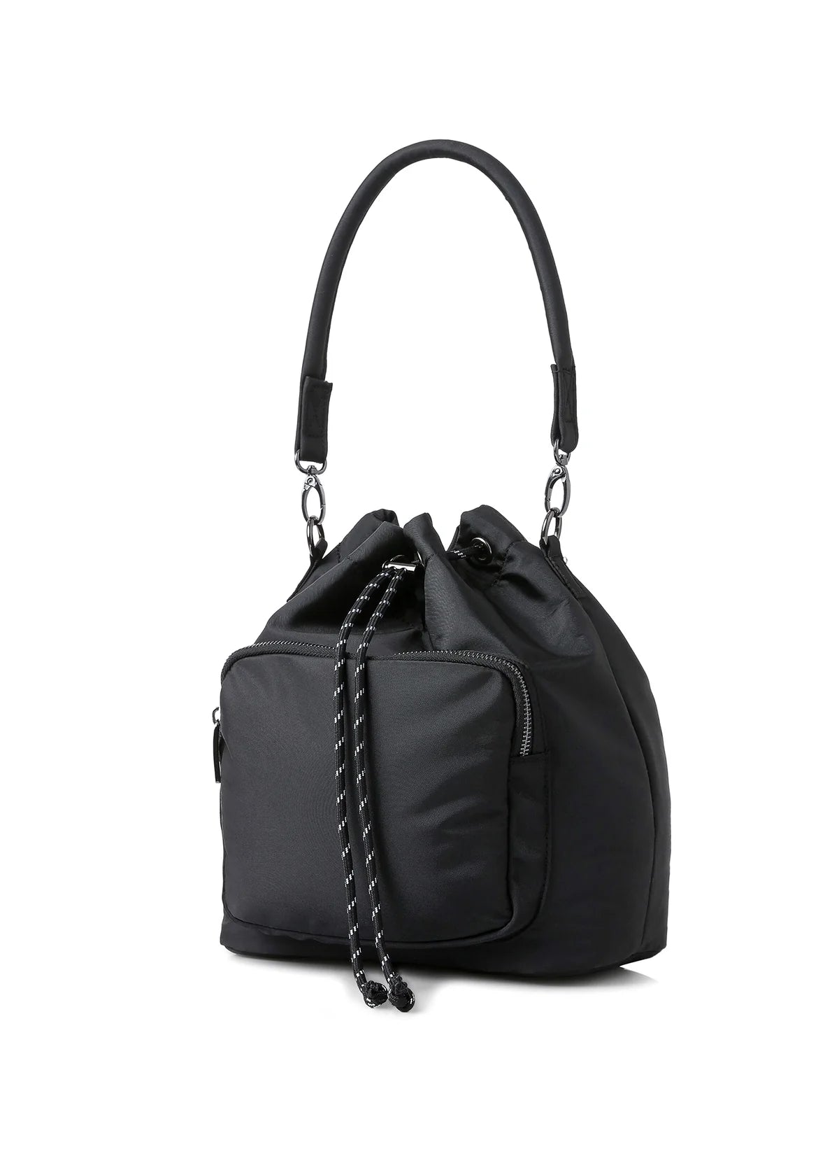 Black nylon bucket bag