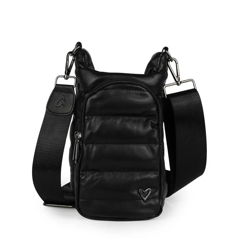 Hipster Waterbottle crossbody, black vegan leather
