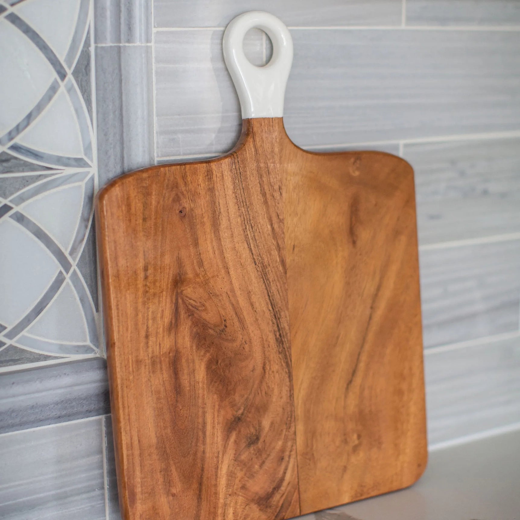 Wood and White Square Charcuterie Board - Medium