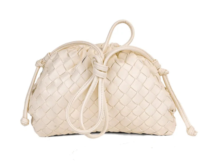 Woven Vegan Leather Crossbody Clutch - white