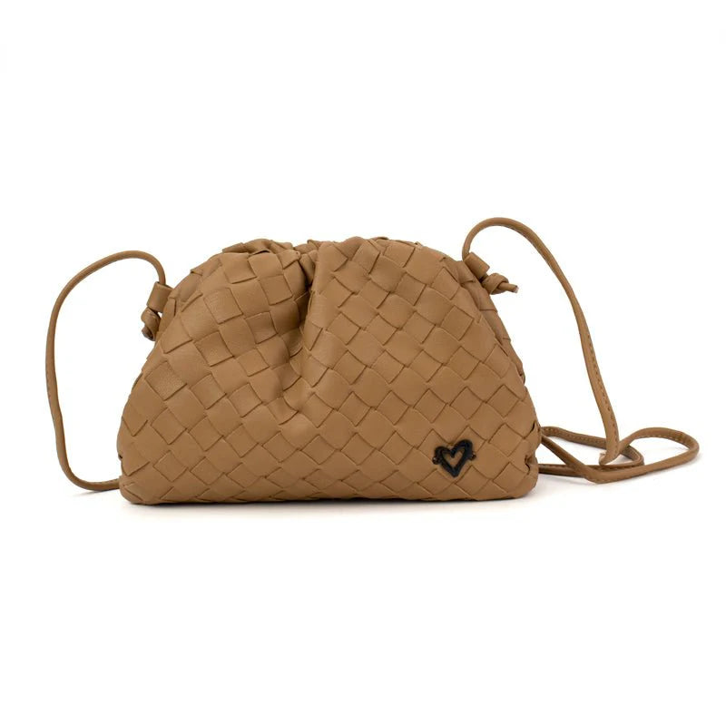 Woven Vegan Leather Crossbody Clutch - tan