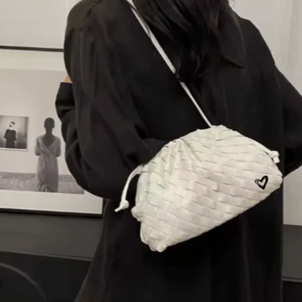 Woven Vegan Leather Crossbody Clutch - white