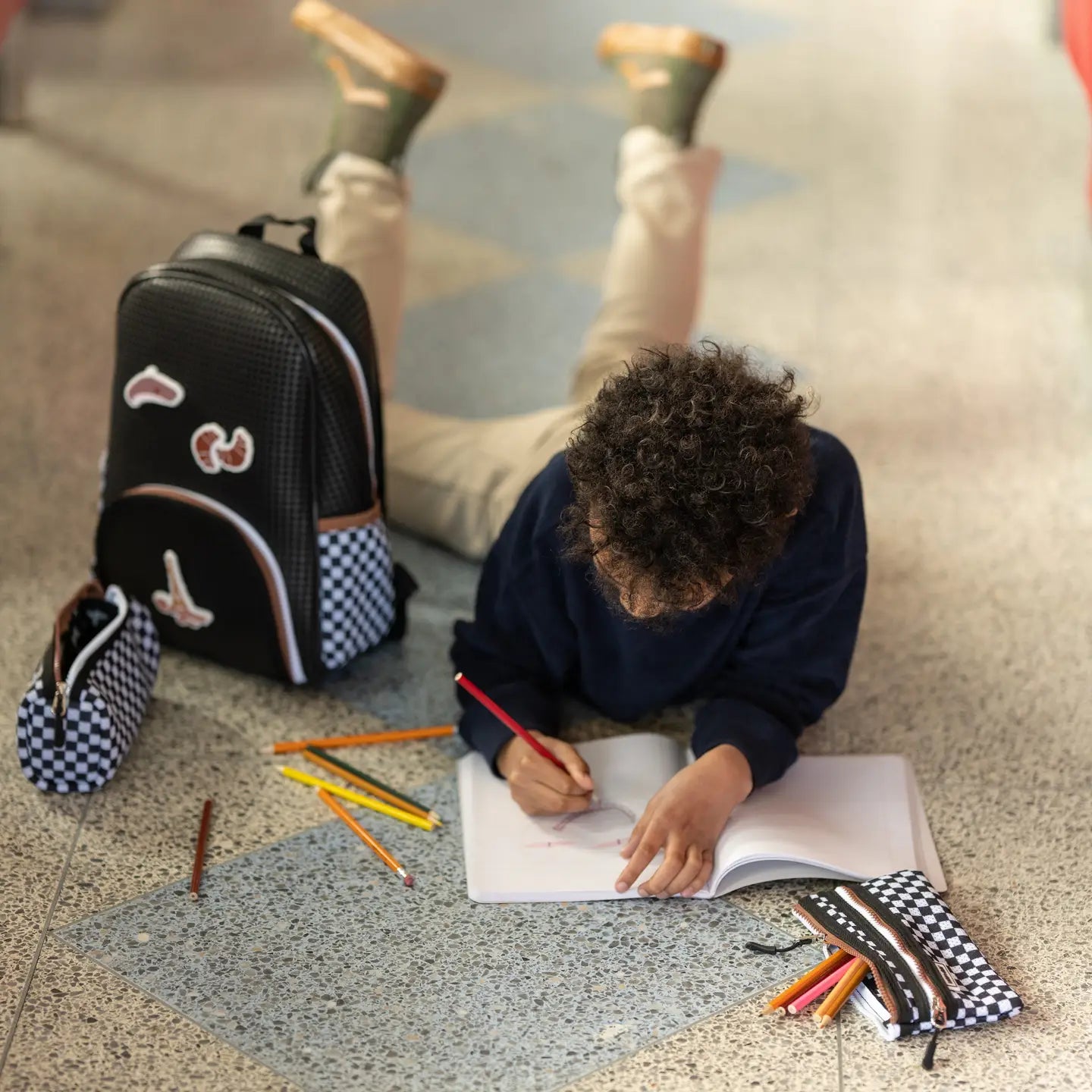 Flat pencil pouch checkered black