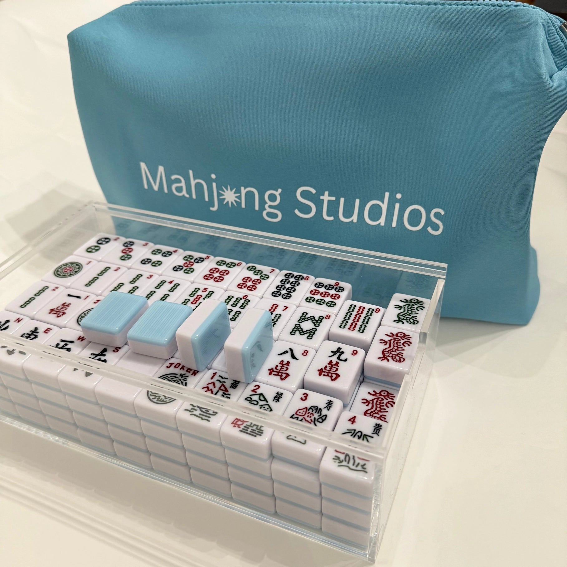 American Mahjong Tiles and Bag set - blue pastel
