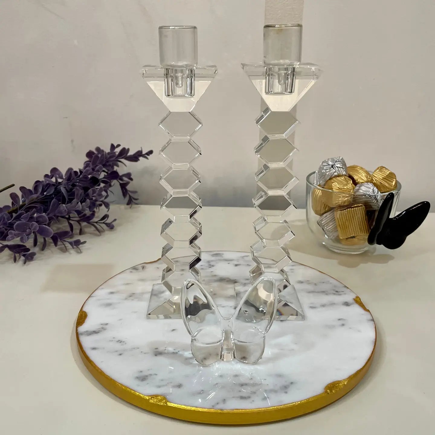 8.25” ZigZag Crystal Candlesticks - Set of 2