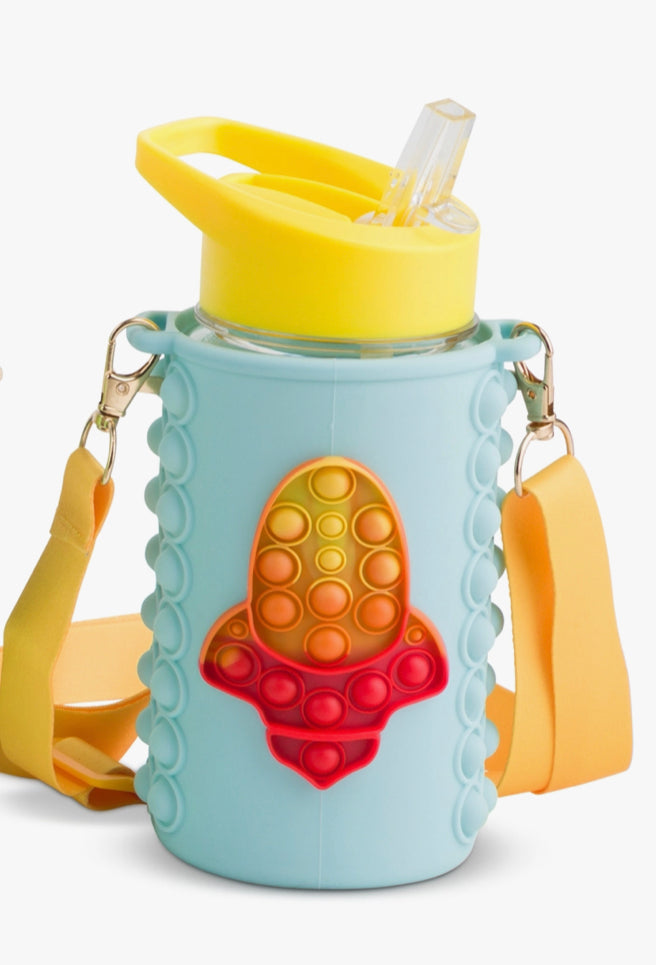 Bubble Water Bottle - Blue/ Yellow Rocket