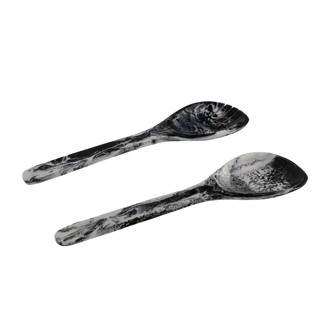 Radiant resin salad bowl and servers set - black and white