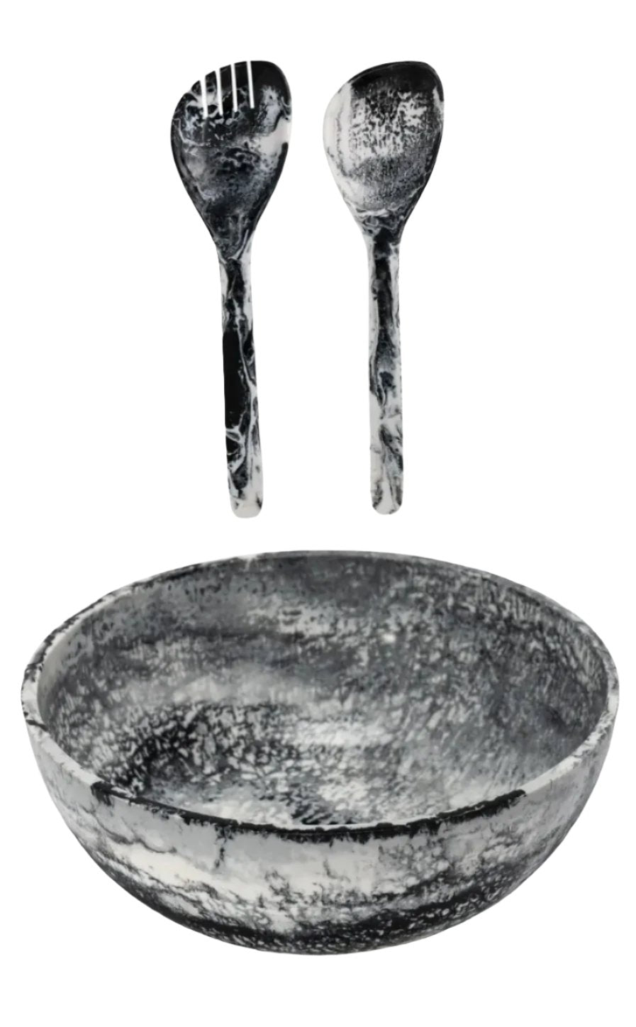 Radiant resin salad bowl and servers set - black and white