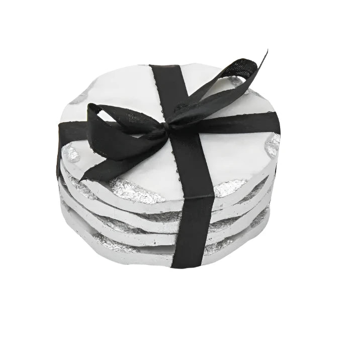 Set of 4 Marble Coasters with Silver Edge