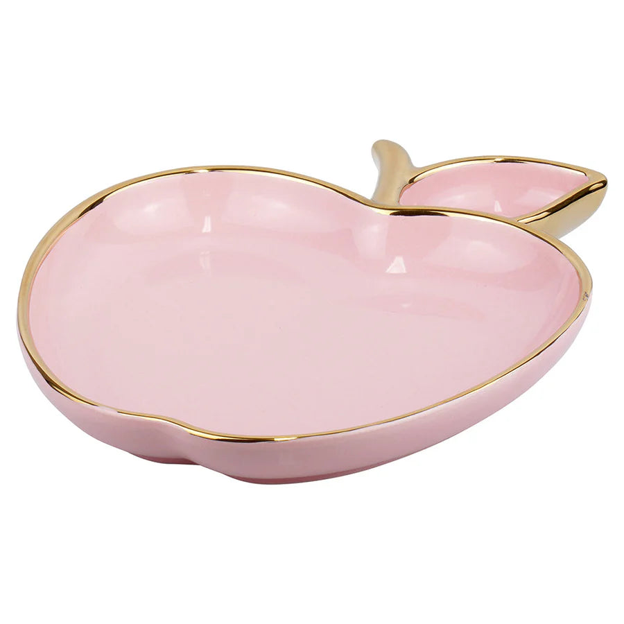 Plat en porcelaine en forme de pomme avec bordure dorée 