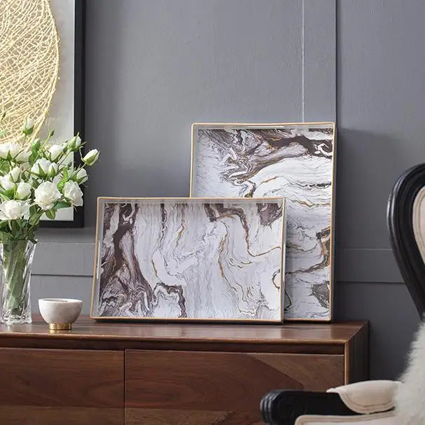 White Marble design decorative tray - Large