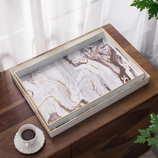 White Marble design decorative tray - Large
