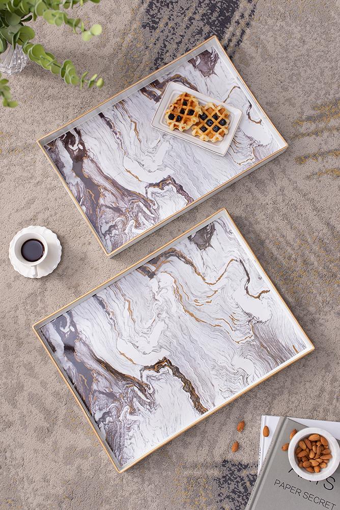 White Marble design decorative tray - Large