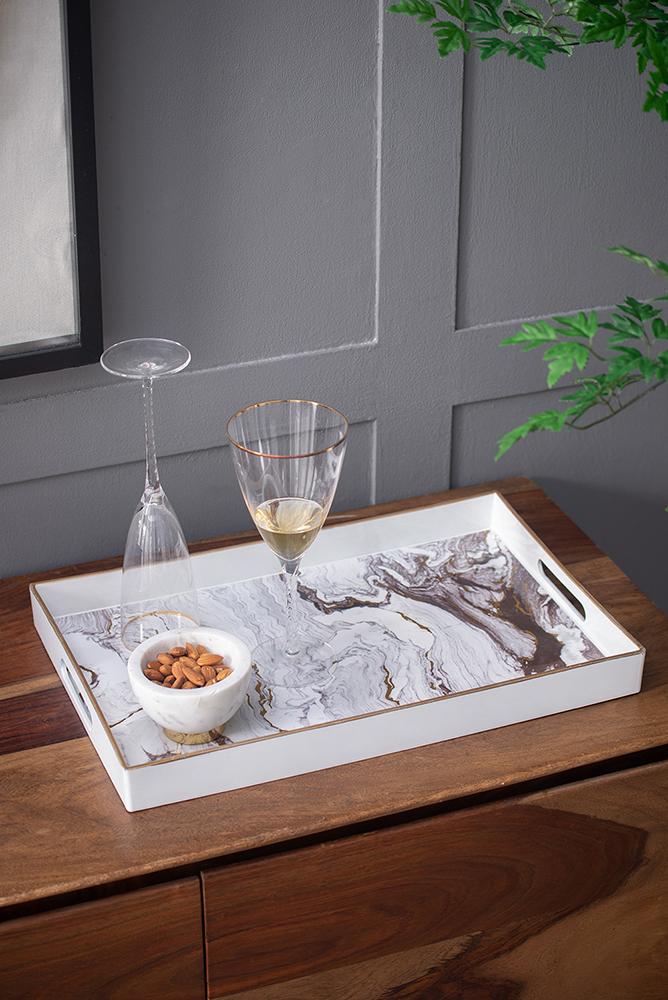 White Marble design decorative tray - Medium