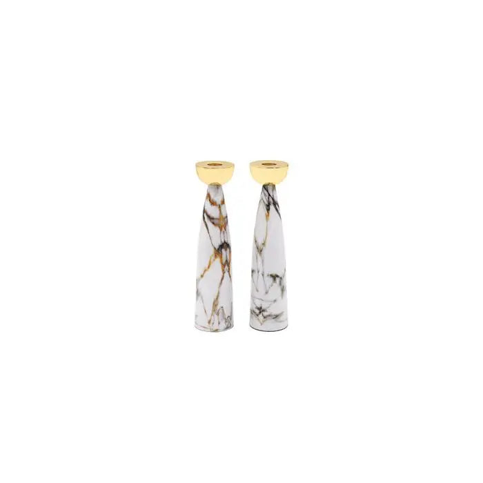 Set of 2 Marble Fusion Shabbat Candlesticks