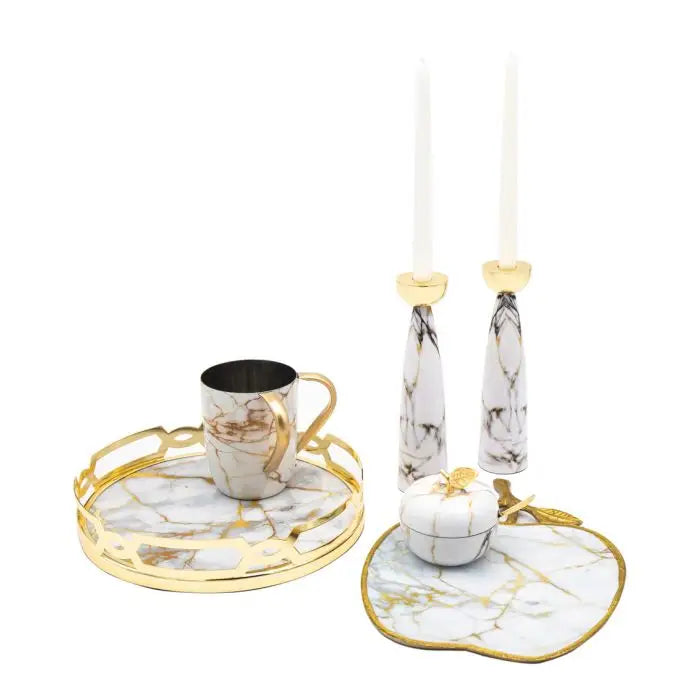 Set of 2 Marble Fusion Shabbat Candlesticks