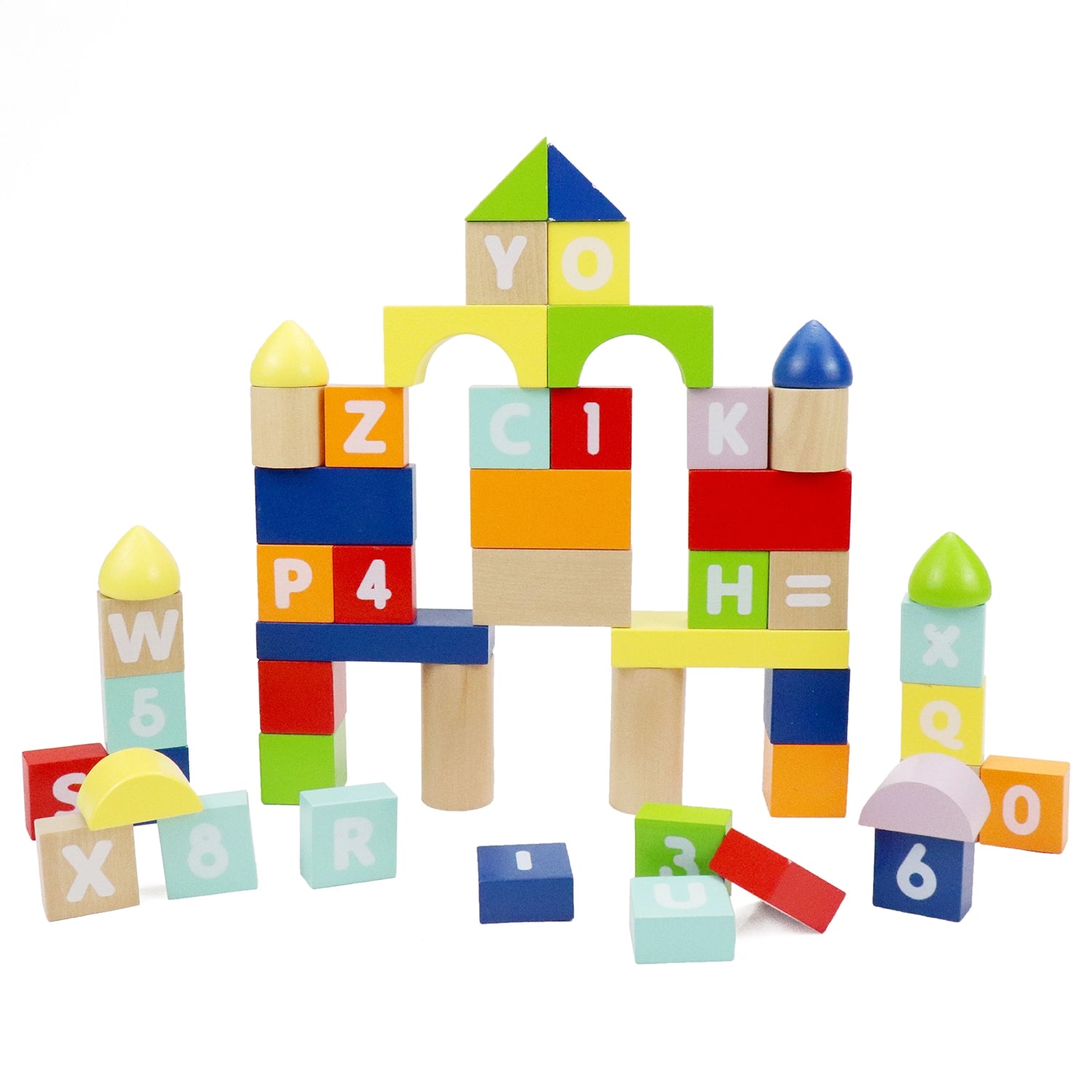 Count and Spell Block Set, 50-Piece Wooden Number and Letter Stacking Toy Kit