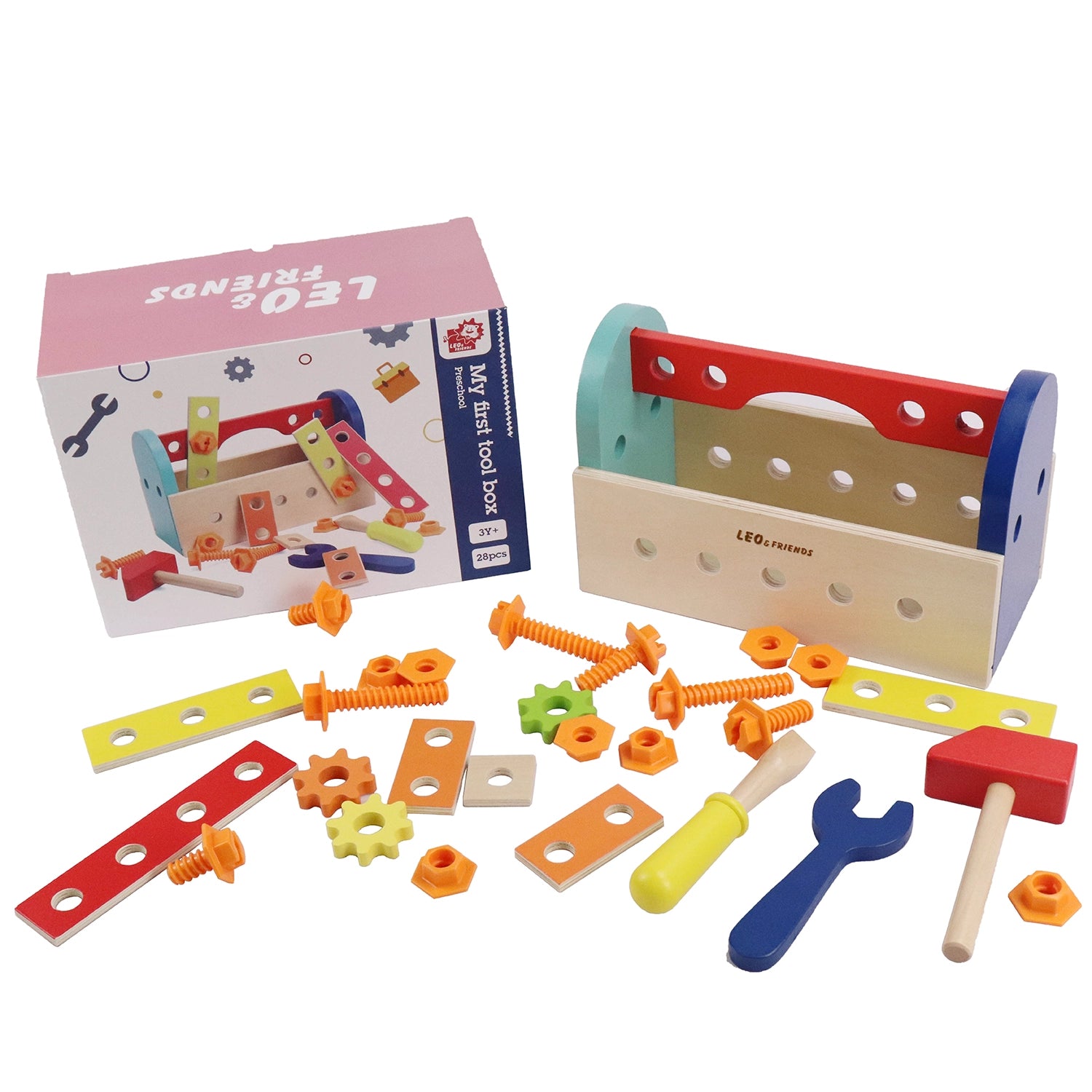 ‘My First Tool Box’ Kit of 28 Wooden Pieces, Made For 3-Year-Olds and Older