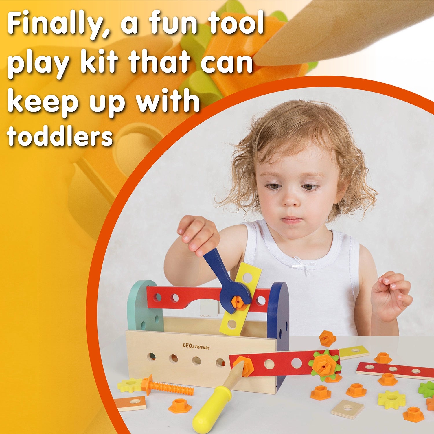 ‘My First Tool Box’ Kit of 28 Wooden Pieces, Made For 3-Year-Olds and Older