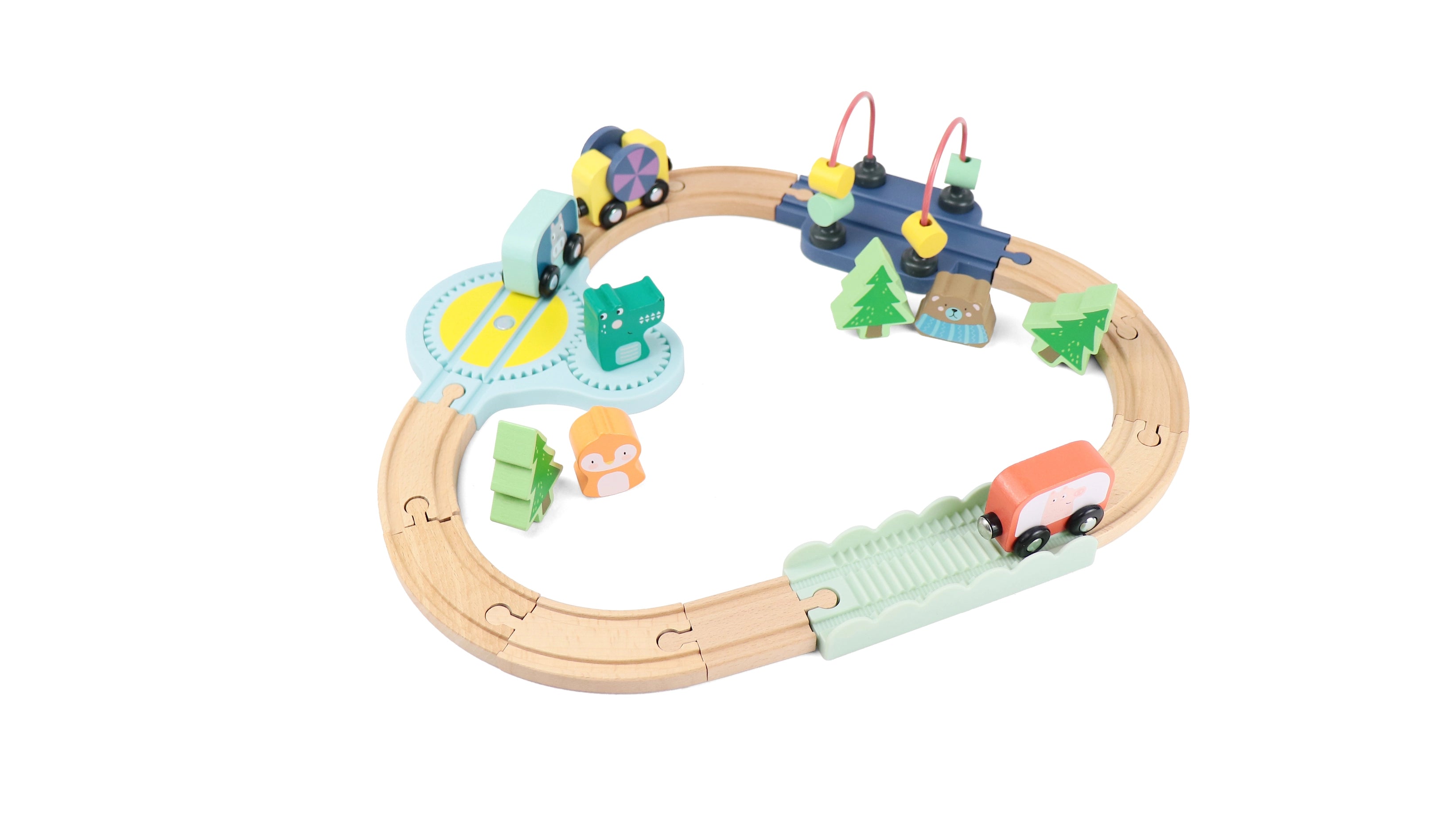 Wooden Railway Jungle 22-Piece Animal Set, Magnetic Train Cars and Puzzle Railway
