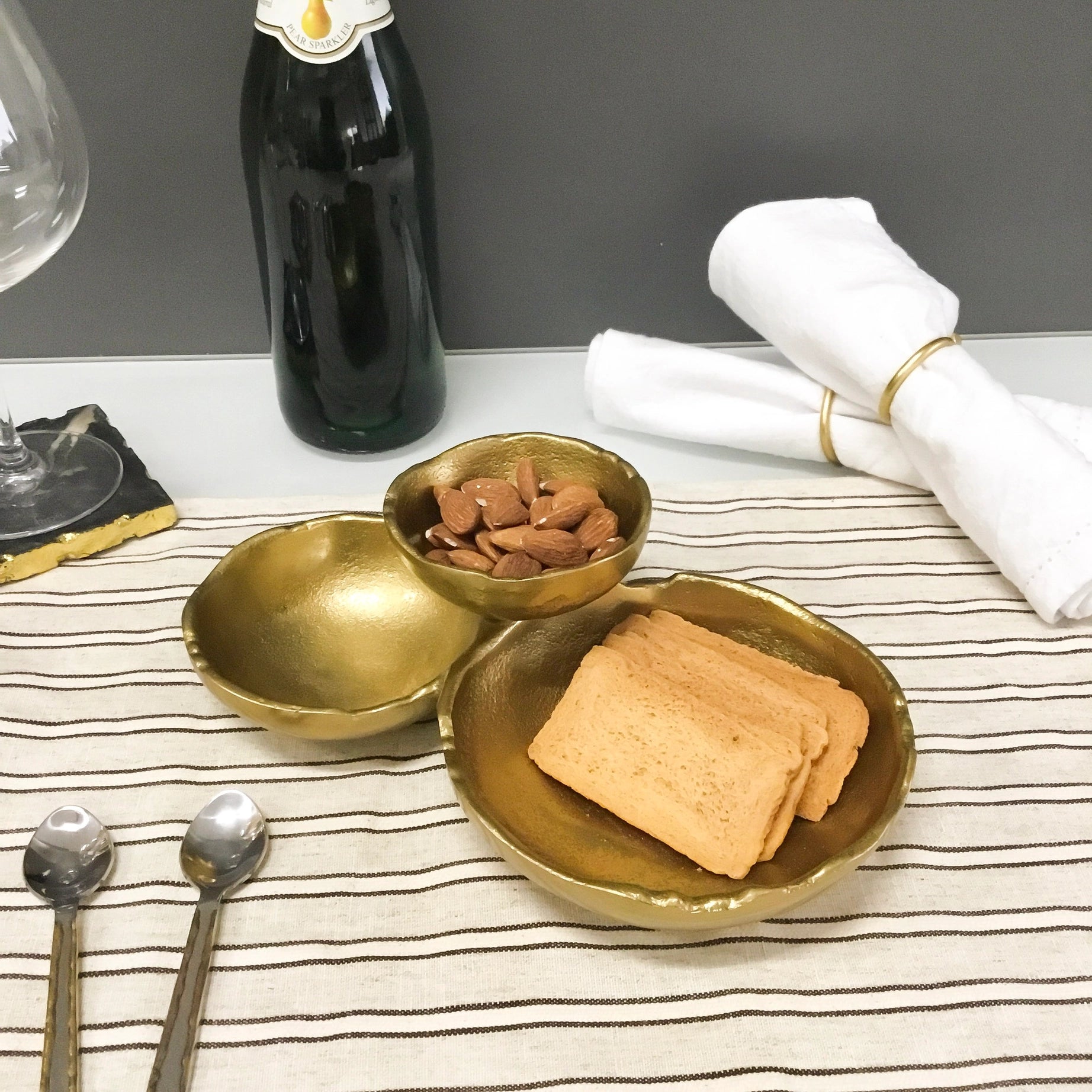 Gold Textured Aluminum 3-Bowl Cluster Dish