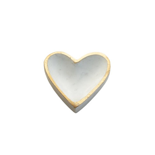 Small White Marble Heart Tray with Gold Edge