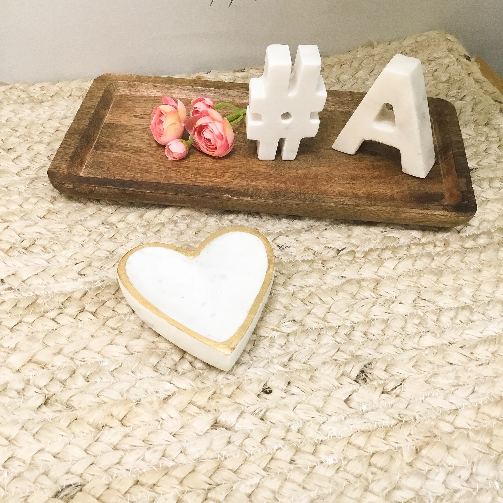Small White Marble Heart Tray with Gold Edge