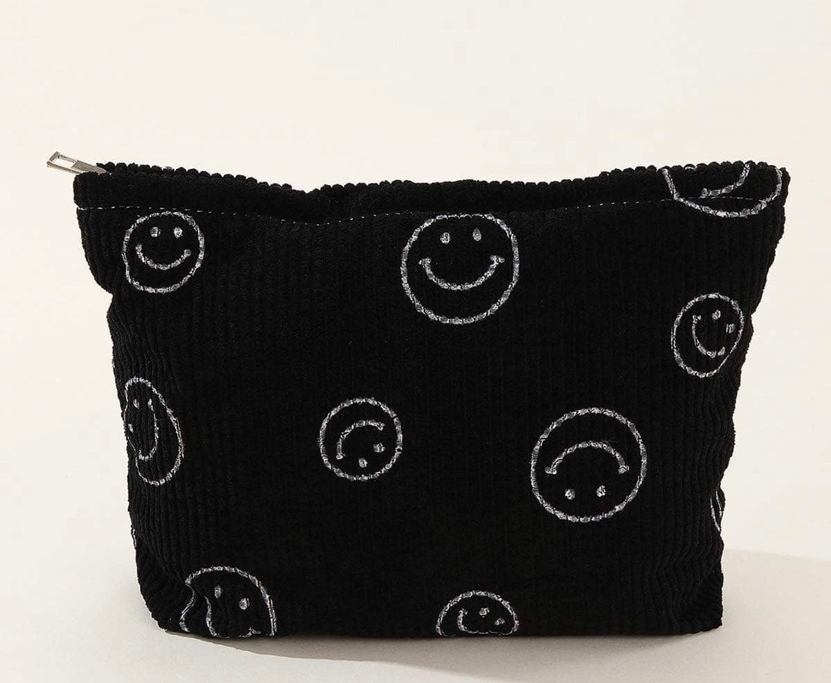 Corduroy Smile Cosmetic Bag - Black