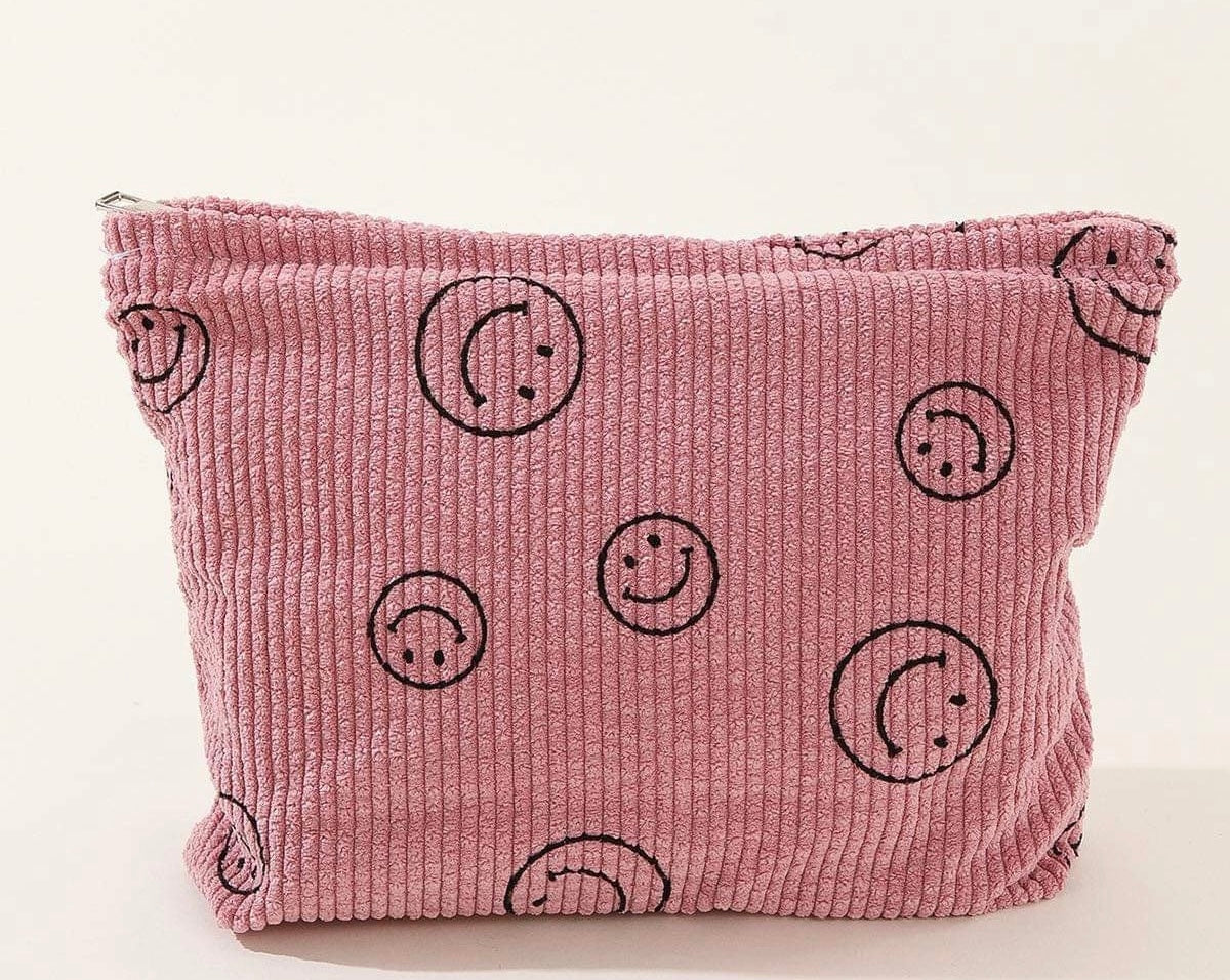 Corduroy Smile Cosmetic Bag - Pink