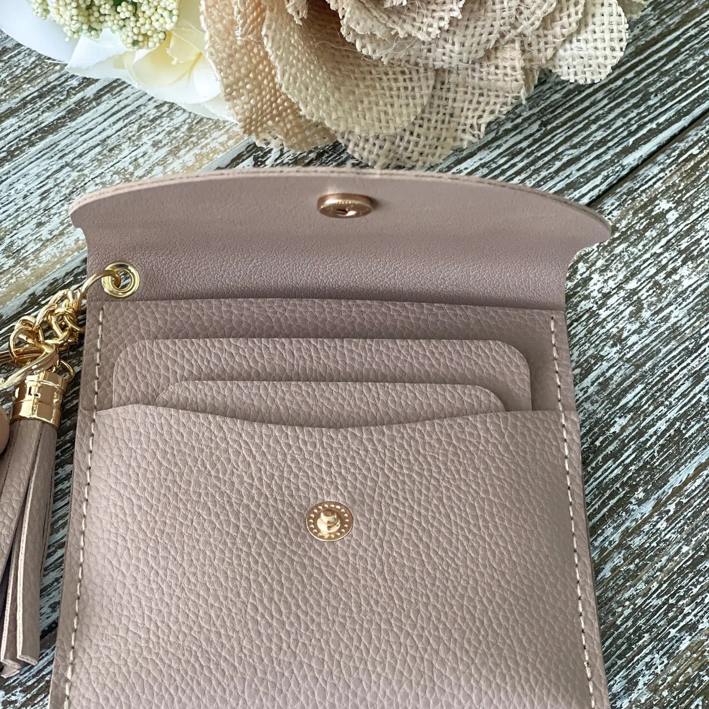 Snap Closure Wallet Keychain Taupe