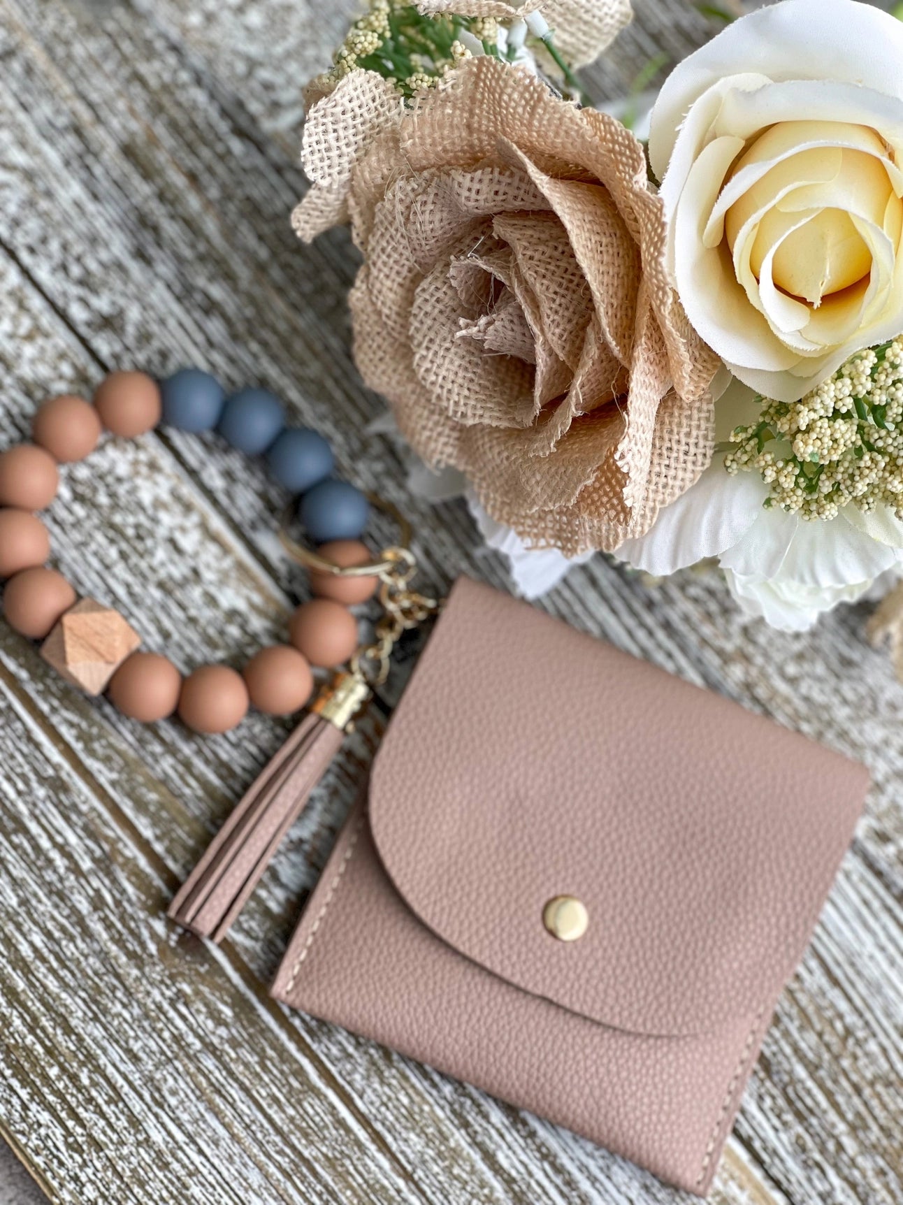 Snap Closure Wallet Keychain Taupe