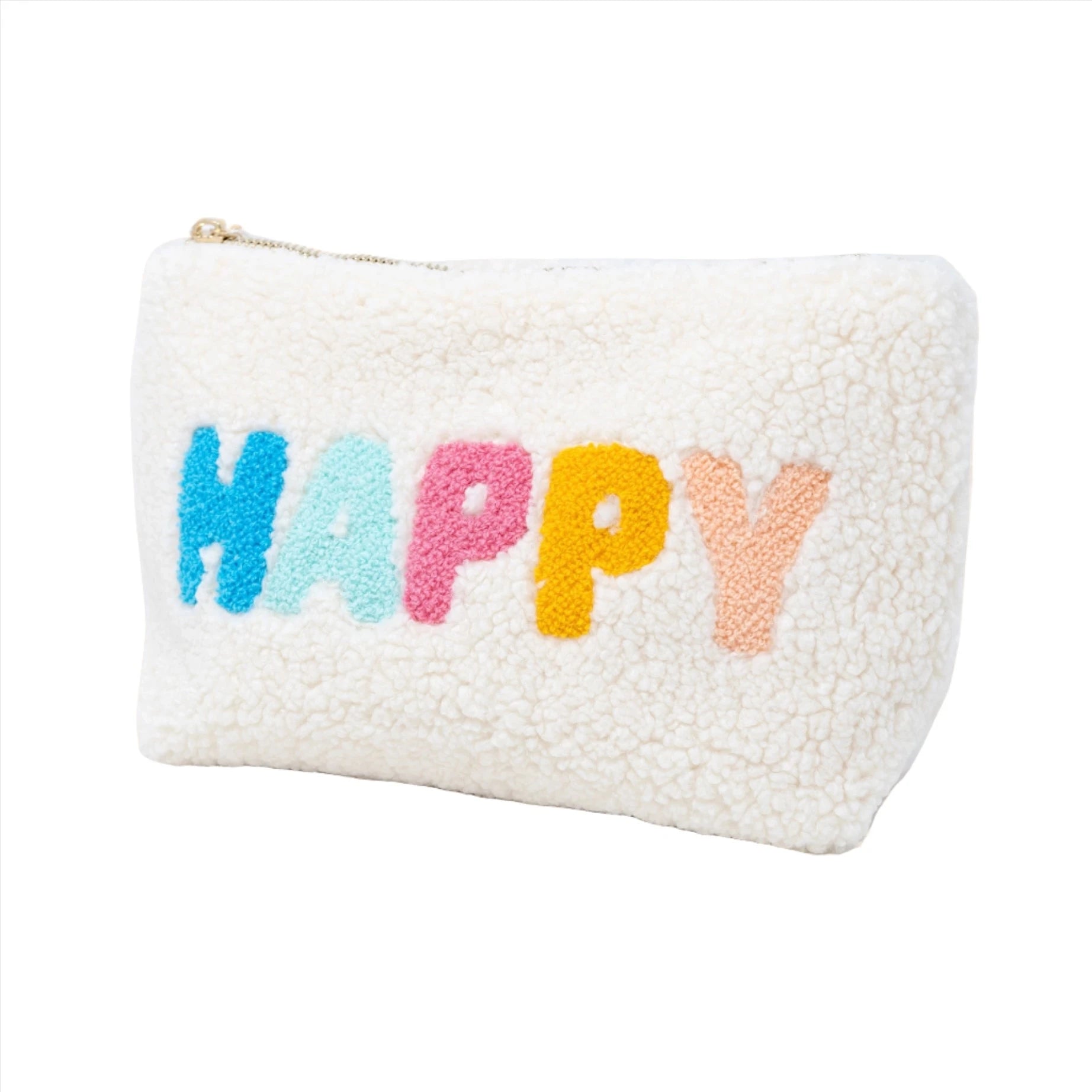 Cream Teddy Pouch - Happy