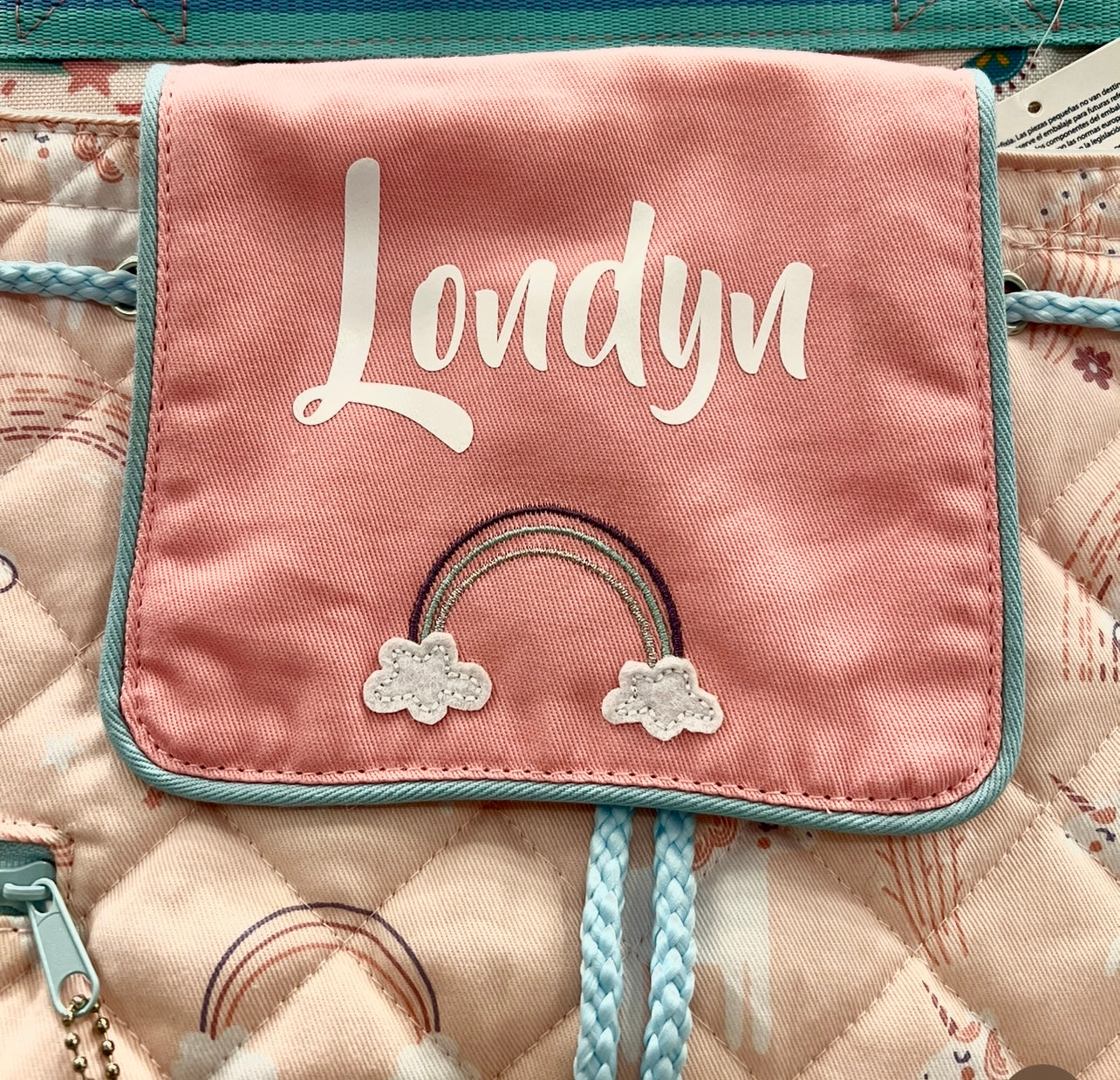 Personalized Quilted Backpack - Rainbow Unicorns