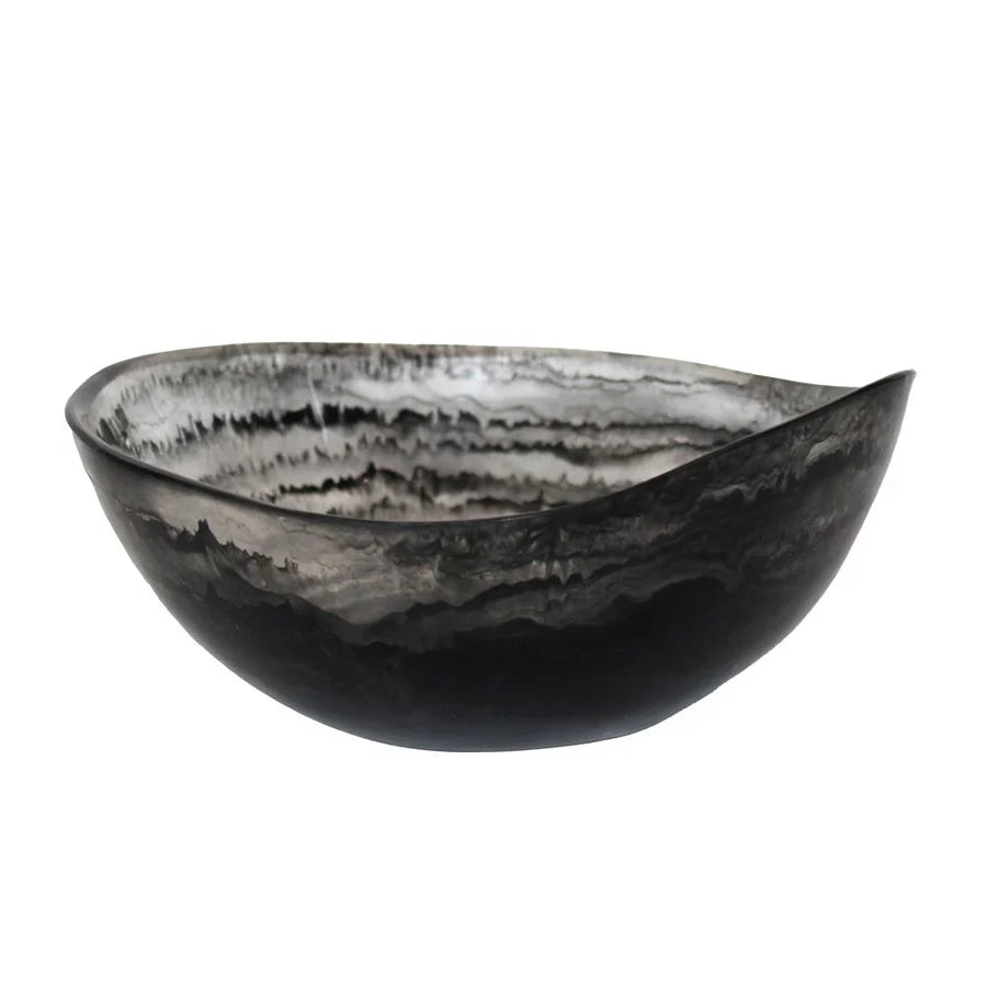 Resin black swirl salad bowl and servers set