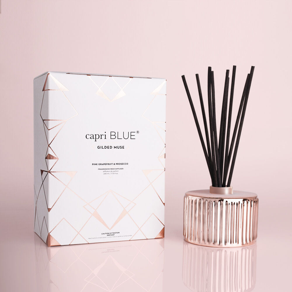 Capri Bleu - Pamplemousse rose &amp; Prosecco Diffuseur de roseaux dorés