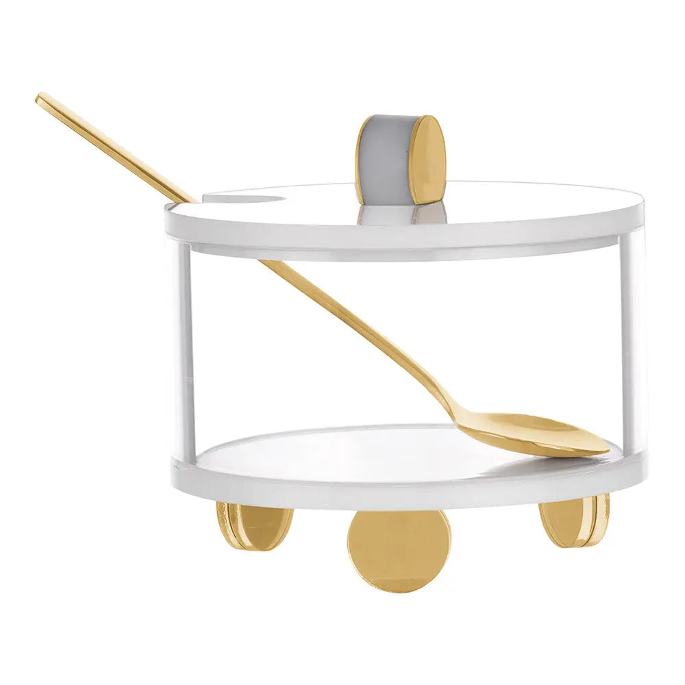 Lucite honey dish with gold accents