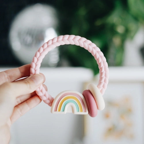 Rattle Silicone Teether - pastel pink rainbow
