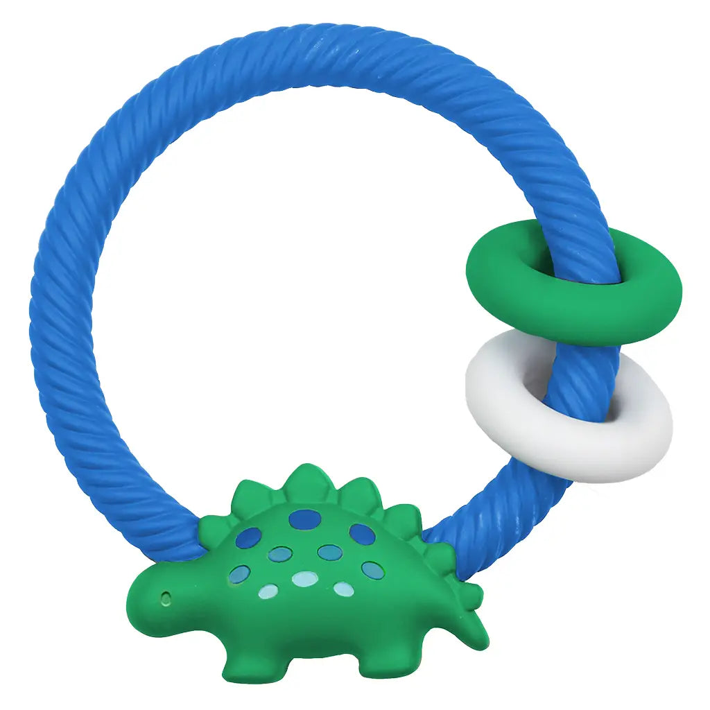 Rattle Silicone Teether - blue/green dino