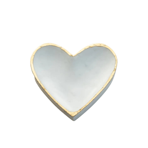 Medium White Marble Heart Tray with Gold Edge