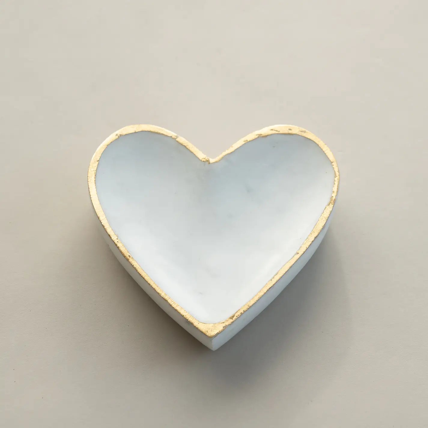 Medium White Marble Heart Tray with Gold Edge