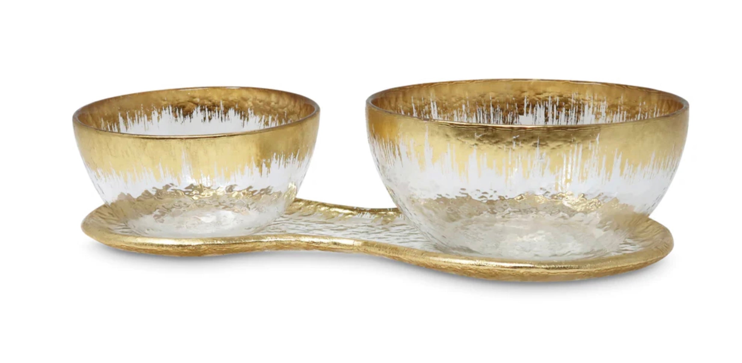 Glass 2 Bowl Relish Dish On Tray With Gold Design