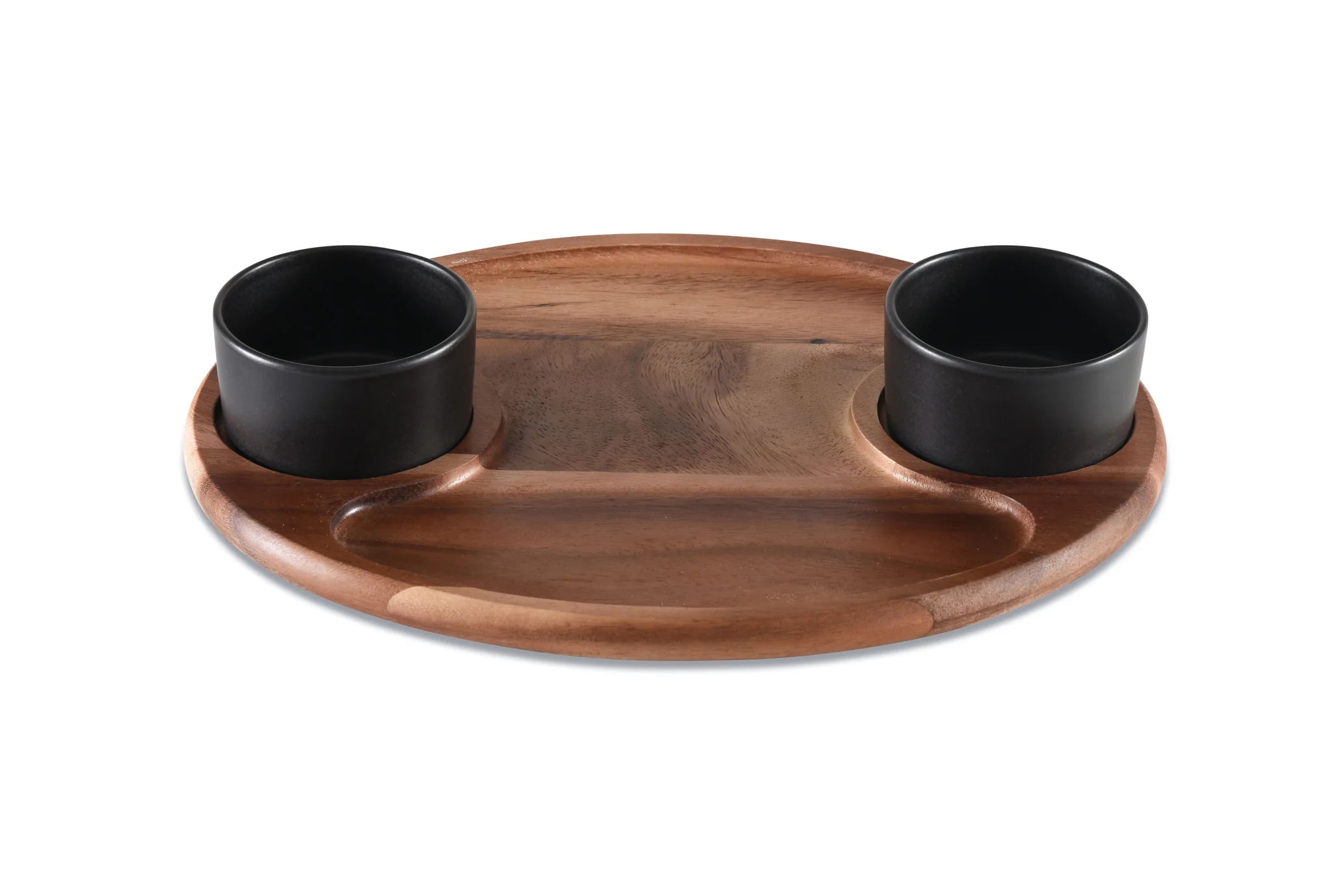 Charcuterie / Serving Tray w/ 2 Black Ceramic Bowls w/ Lids