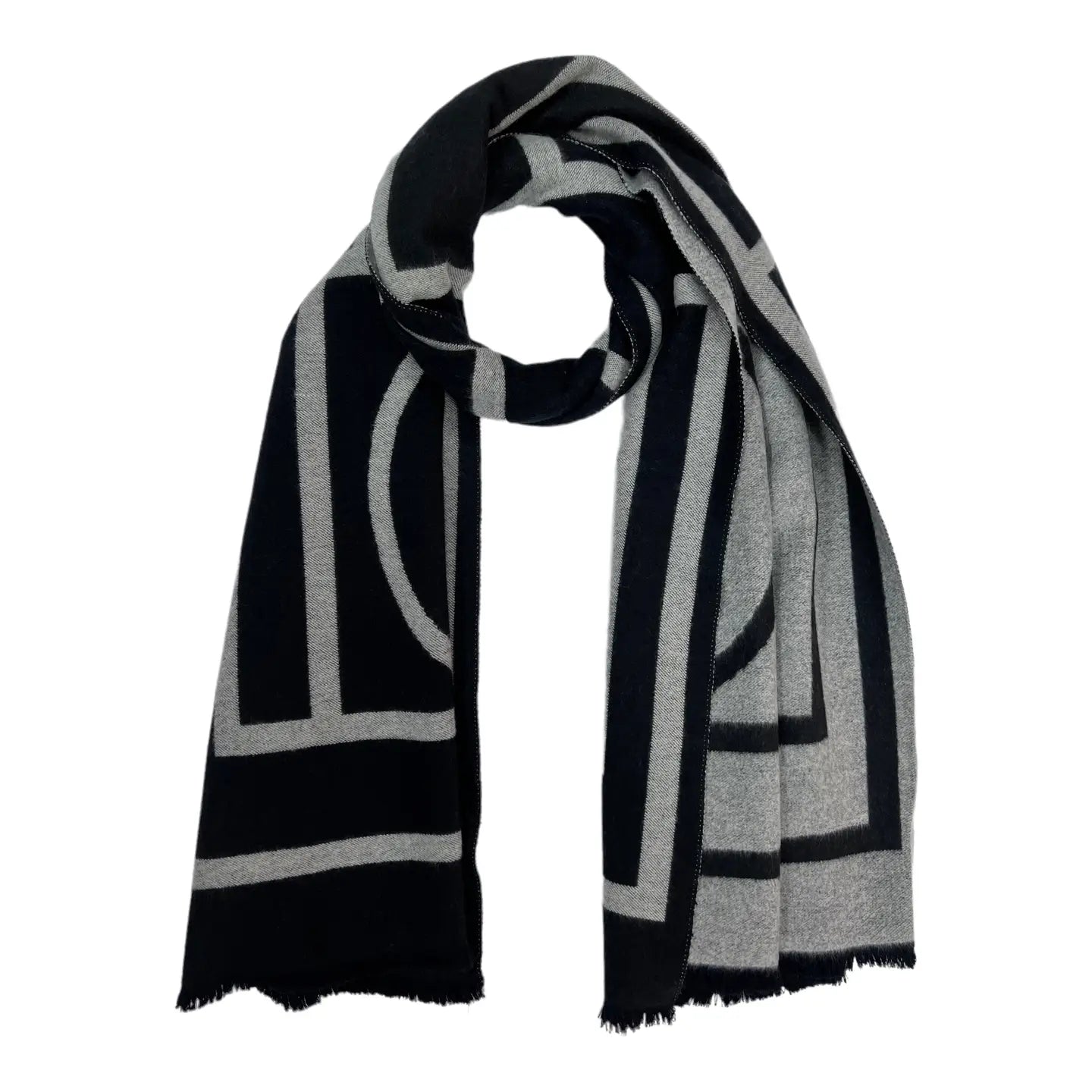 Black Geometric Print Cashmere Blend Winter Scarf