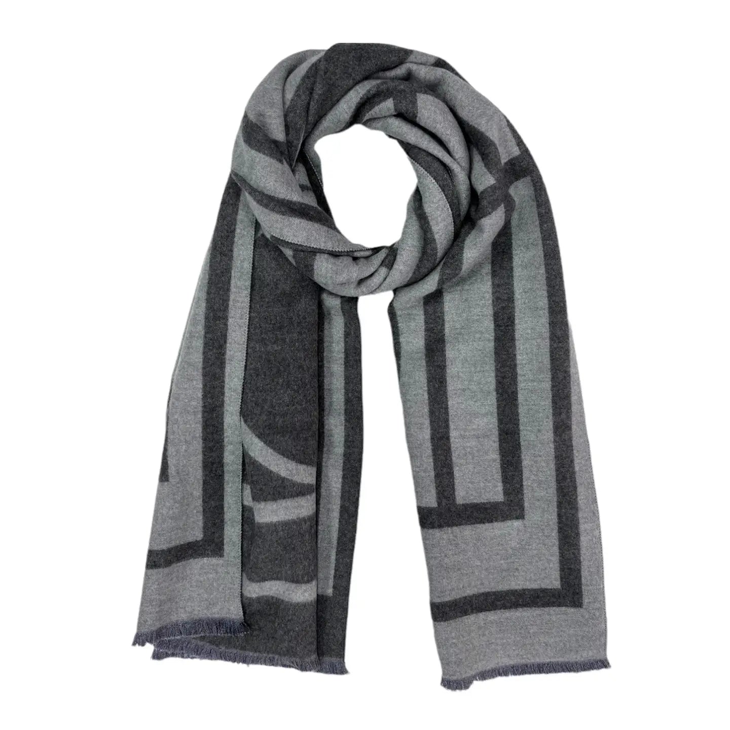 Black Geometric Print Cashmere Blend Winter Scarf- Grey