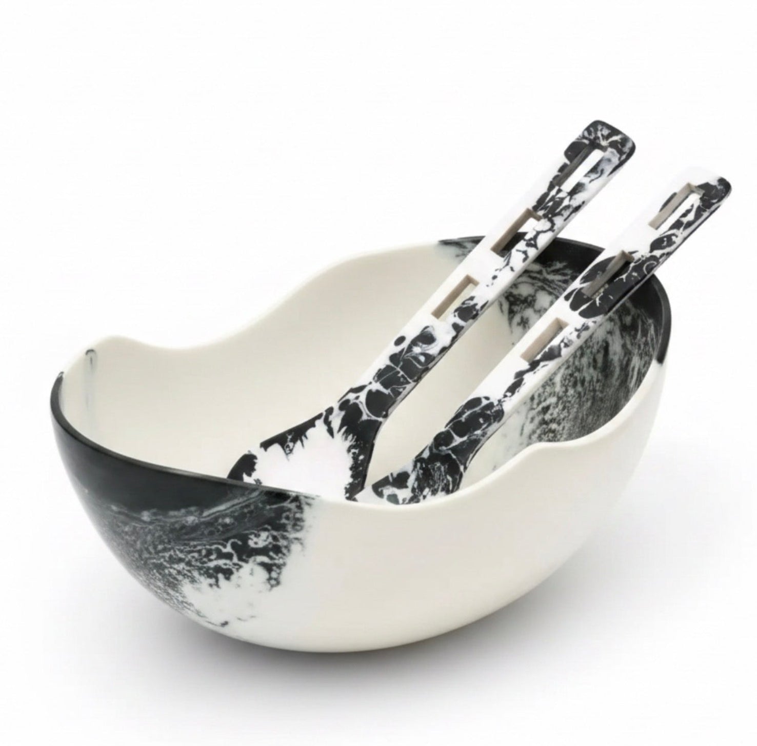 Lucente Black & White Matte Organic Bowl and servers set