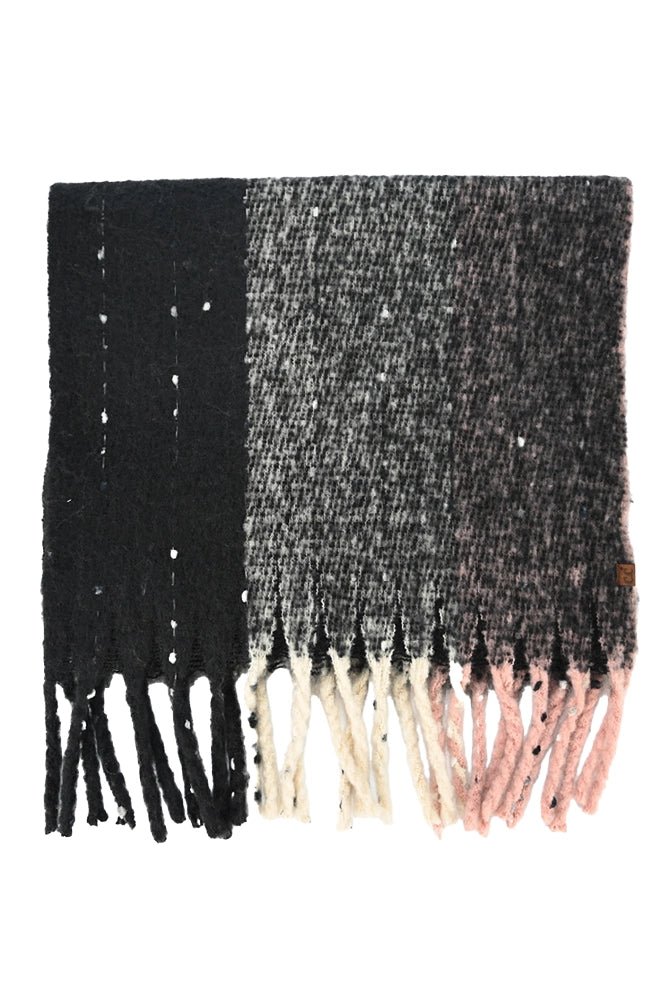 Vertical Multi Color Wide Stripe Woven Winter Scarf- Black