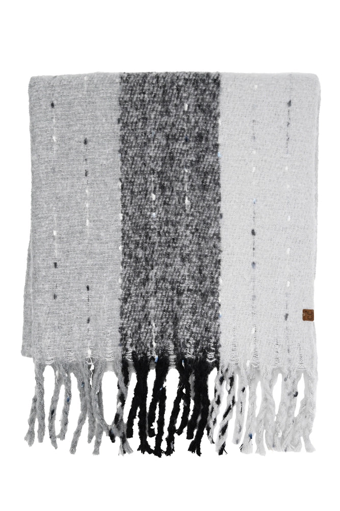 Vertical Multi Color Wide Stripe Woven Winter Scarf- Gray